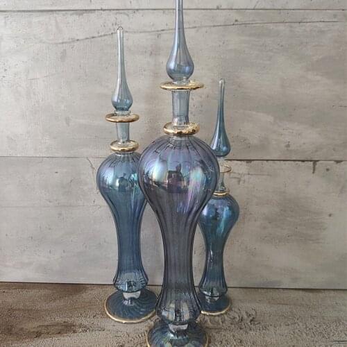3 pieces different size body fragrance cologne refillable beautiful design blown glass bottles decorative room vanity home decor