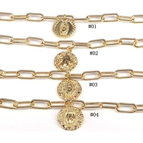 5PCS, Gold Color Jesus Religious CZ Charm Adjustable Link Chain Bracelet Women Jewelry Gift