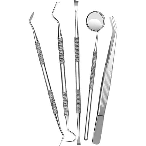 5Pcs Professional Oral Care Dental Hygiene Kit Set Stainless Plaque Removers Tarter Scraper Scalers Mouth Mirrors Tweezer