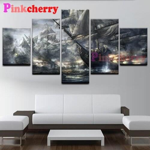 Diy Diamond Painting Pirate Ships Battle On The Sea Diamond Picture full square round Diamond Embroidery 5piece P1