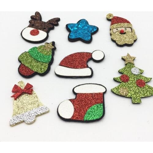 16pcs Glitter Christmas Star Santa Xmas Tree Reindeer Mixed Felt Patch Sew On Appliques Embellishments Crafts Scrapbooking