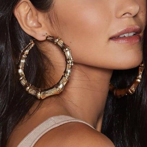 Large Circle Hoop Earrings Gold Color for Women Bamboo Punk Earrings Big Hoops Ear Rings Party Club Jewellery Gift