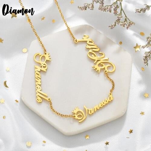 Diamon 2020 New Personalized Multiple Names Necklace Custom Nameplates Pendant Necklaces Jewellry Best Gift Stainless Steel