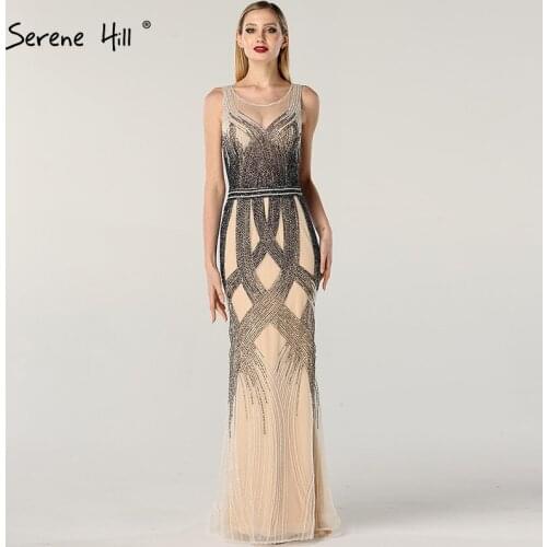 Dubai Latest Design Blue Gold Sleeveless Evening Dresses 2020 Beading Sequined Luxury Evening Dress Long Real Photo BLA60783