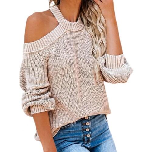 Sexy Women Knitted Jumpers Off Shoulder Backless Pullovers Knitwear 2021 Autumn Cross O Neck Slim Knit Sweater Oversize