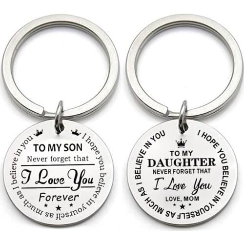 Imixlot Originality Trendy Stainless Steel Keychain Engraved To My Son Daughter forever Love Mom Keyring Love Gifts For Children
