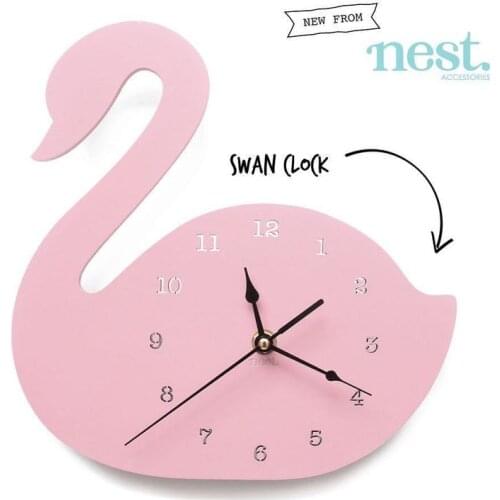 INS Nordic Nursery&Kids Decor Clock Swan Wall Hanging Wood Toys Model Cute Baby Kid Room Creative Furnish Artic Home Decoration