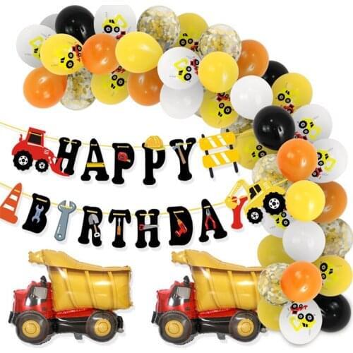 Engineering Truck Balloons Kit Aluminum film Latex Balloons Excavator Vehicle Banners Birthday Party Decor For Kids Boys