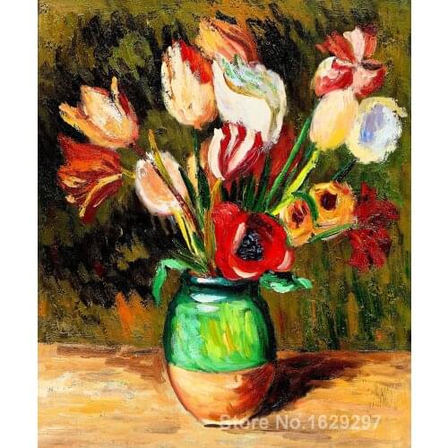 Oil painting art gallery Tulips in a Vase by Pierre Auguste Renoir reproduction Canvas Handmade High quality