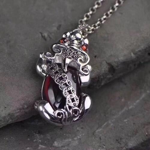 S925 sterling silver pi lin pendant men and women models this year of life lucky to avoid evil Thai silver red garnet pendant
