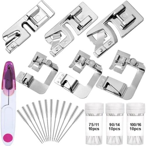Imzay 6Pcs Sewing Hem Domestic Sewing Machine Foot Presser Kit Sewing Machine Accessories Household Sewing Embroidery Tools