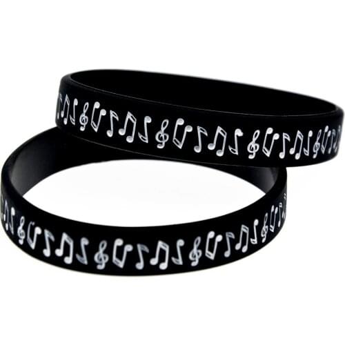 OBH 50PCS Music Note Silicone Bracelet Adult Size Debossed and Fillled in Color