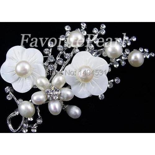 Wholesale Jewelry Pearl Brooch - Beads Size 7-7.5mm White Color Freshwater Pearl Brooch - Free Shipping