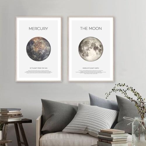Solar System Picture Planet Earth Moon Mars Poster Astronomy Space Wall Art Canvas Print Painting Nordic Kids Room Decoration