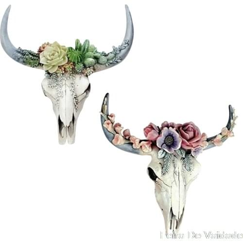 Flowers And Beef Bull Head Resin Decoration Pendant Wall Decoration Mothers Day Gift Buffalo Long Horn Bull Head Skull Craft