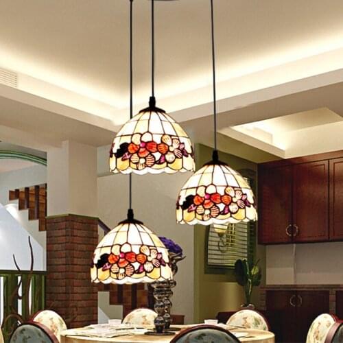 European Tiffany retro shell Mediterranean pastoral Pendant Lights 3 Line Head luminaria teto hanging Lamps For Home Decoration