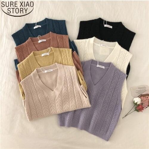 Casual Loose Knit Vest Women Pullovers Sweater Sleeveless Autumn and Winter Knitt Sweater V-neck Solid Pull Femme Clothes 16057