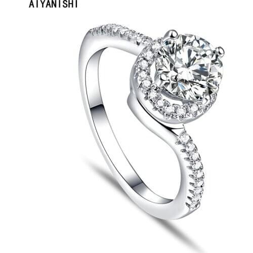 AIYANISHI Simple Female Wedding Ring New Arrival 925 Sterling Silver Twisted Halo Round Rings Sona Diamond Finger Rings Jewelry