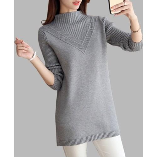 Gray Turtleneck Knitted Pullovers Autumn and winter new Long sleeve sweater women fashion Loose Keep warm Tops women