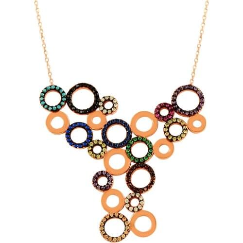 Multicolor Necklace Boho Rainbow Women Necklace Luxury Statement Bohemian 925 Sterling Silver Art Design Women Necklace