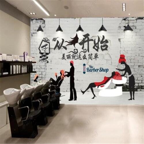 Custom Modern Fashion Hairdressing Wallpapers Industrial Decor Barber Shop Background Wall Papers Mural Papel De Parede