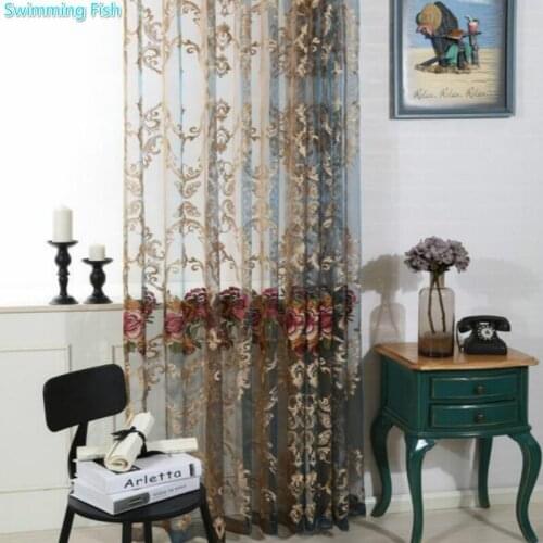 Euro Pattern Embroidery Tulle Home Decoration Window Sheer Curtain Tulle Organza Sheer Panel Custom Made Tape Hooking Top