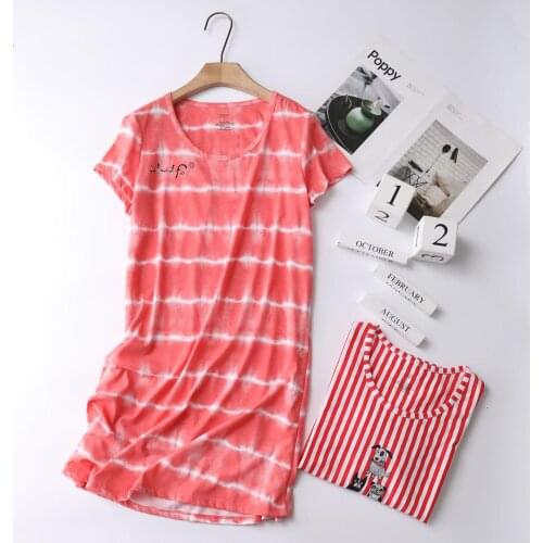 Women Sleepwear Ladies Cotton Nightdress Nightie Nightshirt T Shirt Pyjamas Sleepdress Nightshirts Stripe Plus Size Nightgown