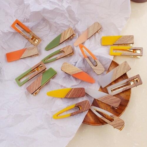 Korean 2020 New Fashion Women Stitching Wood Hair Clips Hair Clip Geometric Barrettes Hairpin Clips Hair Styling Accessories