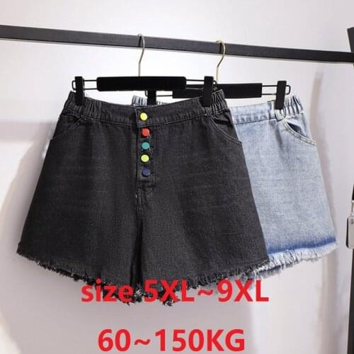Plus Size 7XL 8XL 9XL 100KG 150KG Women Denim Shorts Vintage High Waist Button Jeans Shorts Street Wear Sexy Summer Shorts