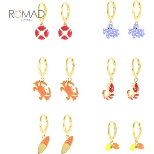 ROMAD Cute Crab Octopus Lemon Prawn Pendant Earrings S925 Sterling Silver Ocean Dripping Earrings Women Fashion Jewelry Brincos