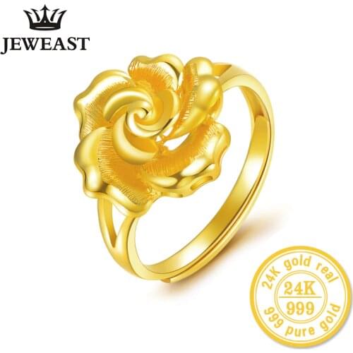 HMSS 24K Gold Rings Roses Female Flower Pure Solid Real AU 999 Fine Jewelry 2020New Hot Sale Trendy Good Nice Top Women Girl