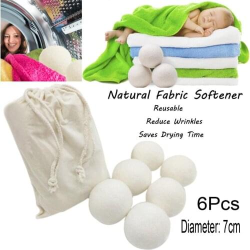 6PCs Reusable Home Washing Balls 7cm Wool Dryer Balls Natural Fabric Softener Drying Balls Washing Machine White Dry Kit Ball