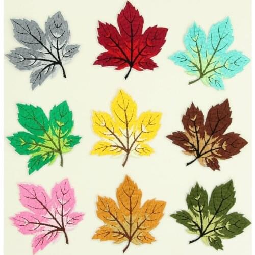 9 Piece Multicolor Maple Leaf Sew/Iron On Appliques Embroidery Patches for Clothing Art Crafts DIY Badge Stickers Decor