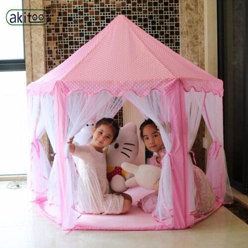 Akitoo 116 upgrade Six Korean Angle Princess Castle Gauze Tent House Girl Large Indoor lights balls Toy Game Mosquito best gift