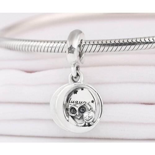 Authentic S925 Silver Always By Your Side Owl With Crystal Pendant Bead Charm fit Lady Bracelet Bangle DIY Jewelry