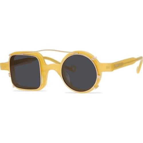 Belight Optical Women Men UV400 Protection Round Square Shape Vintage Retro Acetate Clip on Sunglasses with Case Oculos BUTLLEY