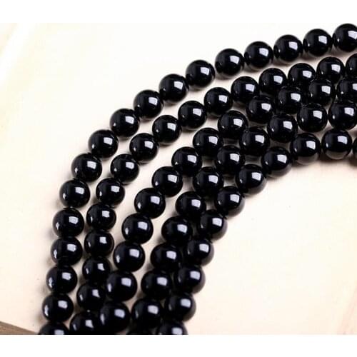 Natural black obsidian shiny stone beads smooth round needlework bundle Bead For Jewelry Making DIY women Bracelet Necklace