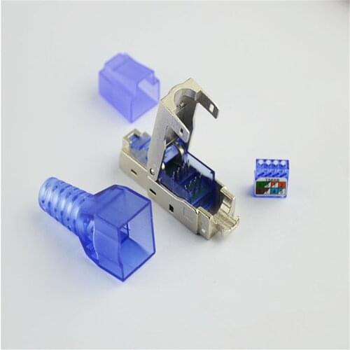 Ethernet Cat7 RJ45 Connector Toolless Crimp Zinc Alloy Metal Shielded Cat 7 Plug 10G Networking Rj 45 Lan Cable Adapter Blue