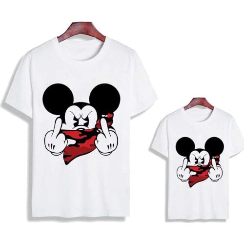 Mickey Mouse Bad Mickey T Shirts Summer Short Sleeve Casual White O-neck Tshirts Matching Family Outfits Family T-shirts Tee Top