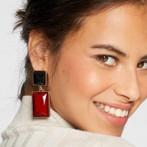 JURAN 6.4CM vintage geometric acrylic statement drop earrings for women 4 colors square stones dangle earrings wholesale