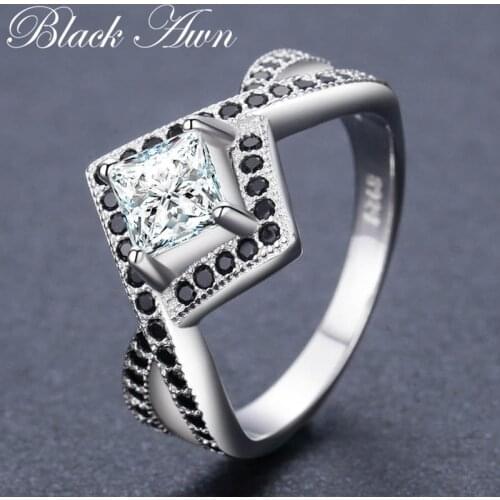 Classic 4g 925 Sterling Silver Fine Jewelry Bague Black Spinel Wedding Rings for Women Girl Party Gift Bijoux C472