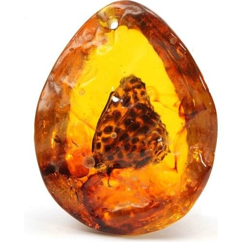 5*4cm Beautiful Amber Butterfly Insect Stone Pendant Necklace DIY Jewelry Resin Craft Gift Jewelry Pendant