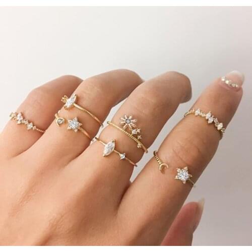 LETAPI New Design Bohemian Gold Rings For Women Vintage Moon Star Knuckle Finger Rings Set 2020 Female Jewelry Fashion Statement