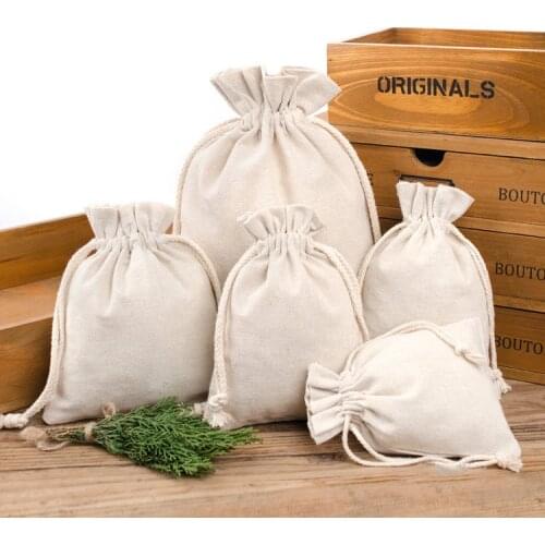 Line Bag Jewelry Packaging Drawstring Pouch Cotton Linen Sack Jewelry Party Gift Storage Reusable Sachet Print Logo Custom 50PCS
