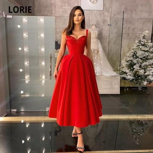 LORIE Red Prom Dresses 2021 Sweetheart A-Line Tea Length Wedding Party Arabic Evening Gown Celebrity Dress for Graduation