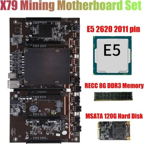 X79 H61 BTC Mining Motherboard with E5-2620 2011 CPU+RECC 8G DDR3 Memory+120G SSD Support 3060 3080 Graphics Card