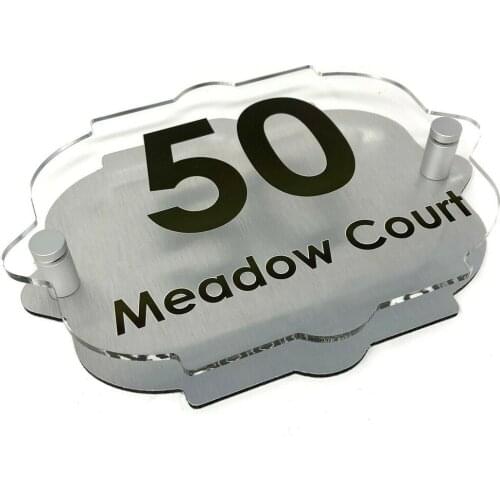 Brushed Silver Effect Personalised Vintage House Sign Name and Number