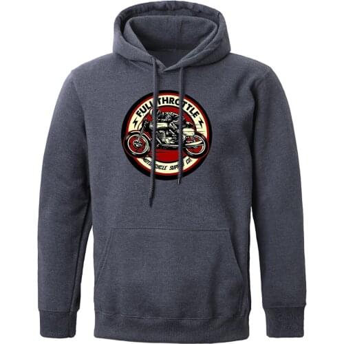 Full Throttle Cafe Racer Rockabilly Biker Print Hot Sale Tops Thick Fashion Male Hoody Warm Casual Men Hoodies Oversize Hooded