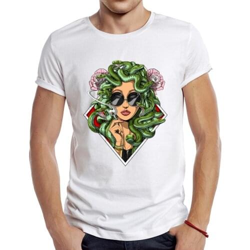 2021 Mens New Fashion Medusa Smoking Weed Design Short Sleeve T-Shirt Cool Printed Tops Hipster Tee Shirts