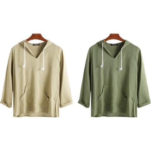 2020 New Hot Fashion Mens Long Sleeve Pullover Hoodies Linen Autumn Casual Lightweight Sweatshirts Tops with Pocket толстовка